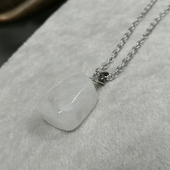 Natural Quartz Crystal Necklace Gemstone Pendant Stainless-Steel Chain 20" - Picture 12 of 15